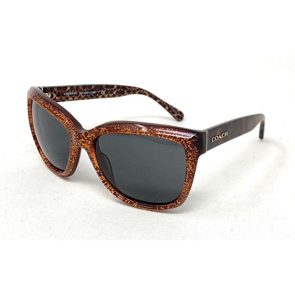 COACH HC 8230 Women's Square Sunglasses Amber Chunky Glitter Dark Gray 57mm